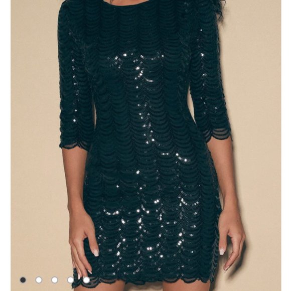 NWT Lulus Black Sequin Bodycon Dress - Picture 2 of 7